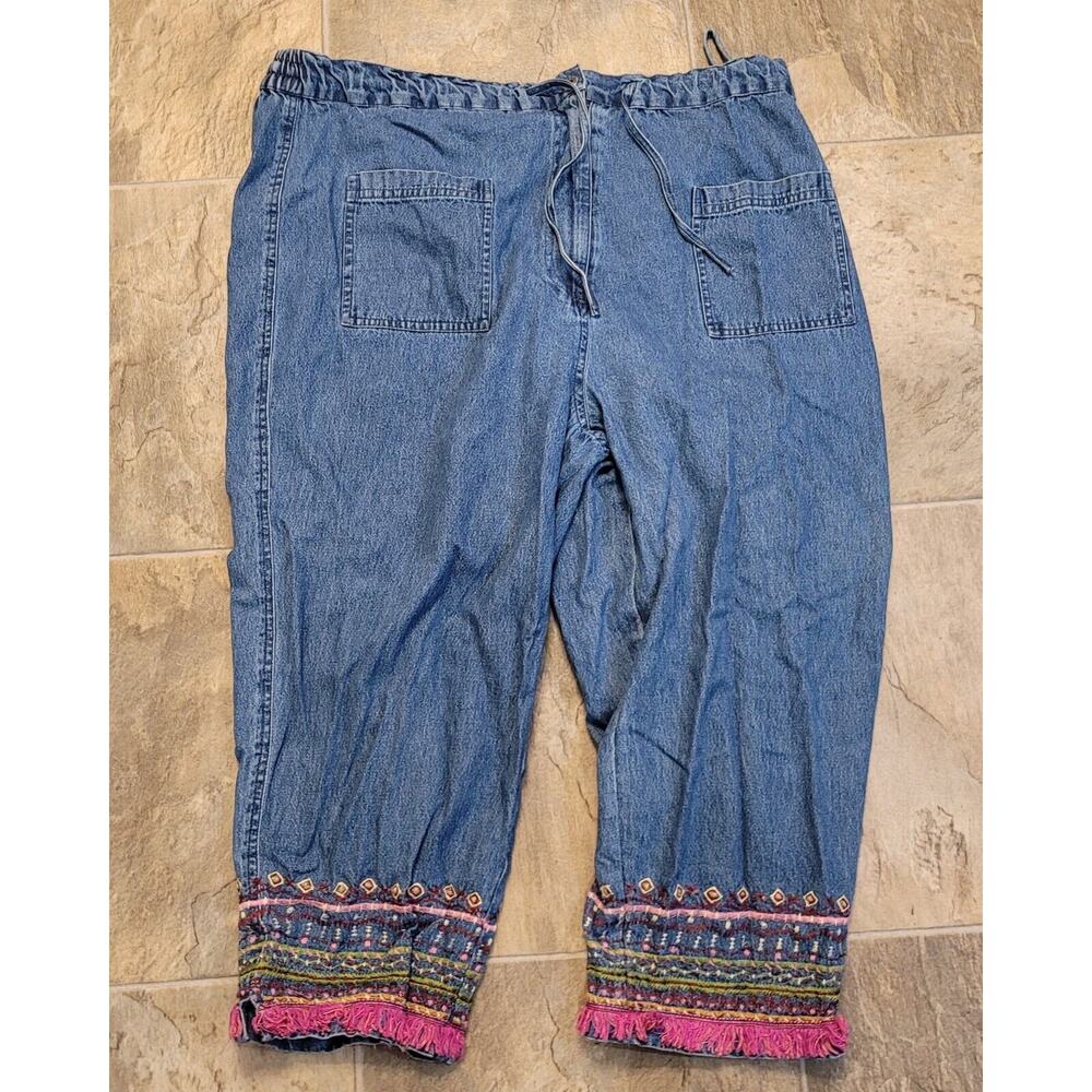 Vintage 90’s Agapo Floral Embroidered Lightweight Denim Pull-on Jeans - Size 1X
